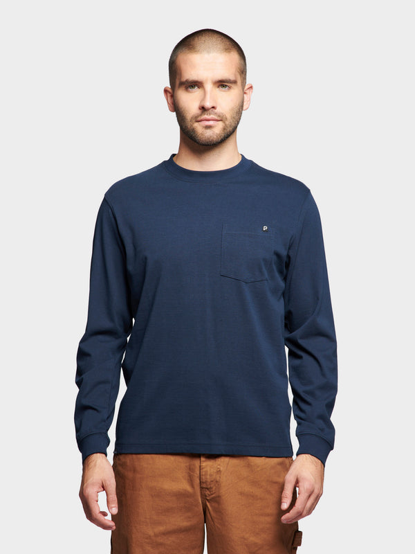 Chest Pocket Long Sleeve T-Shirt in Navy Blue