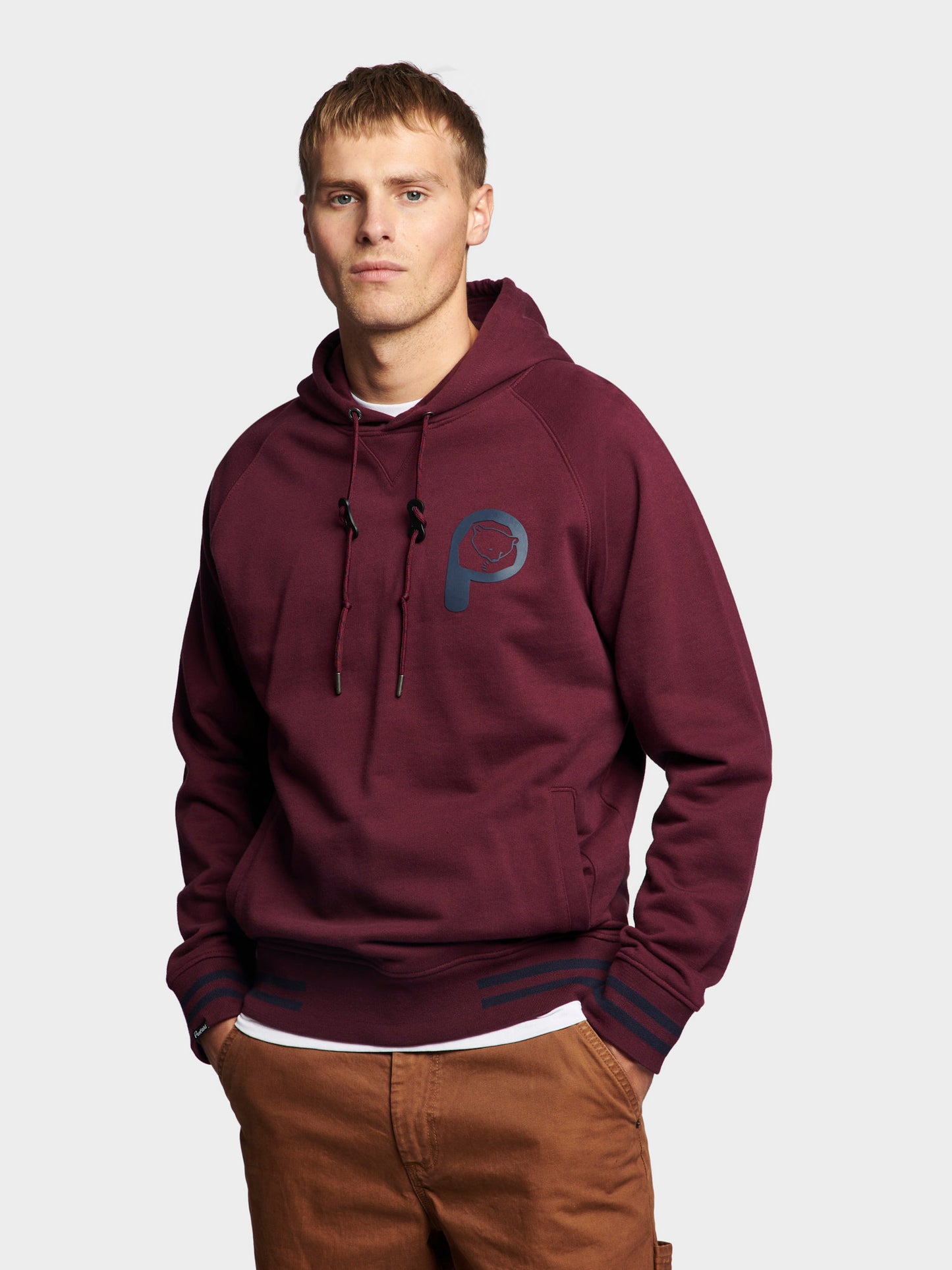 Large P Bear Chest Print Hoodie in Winetasting