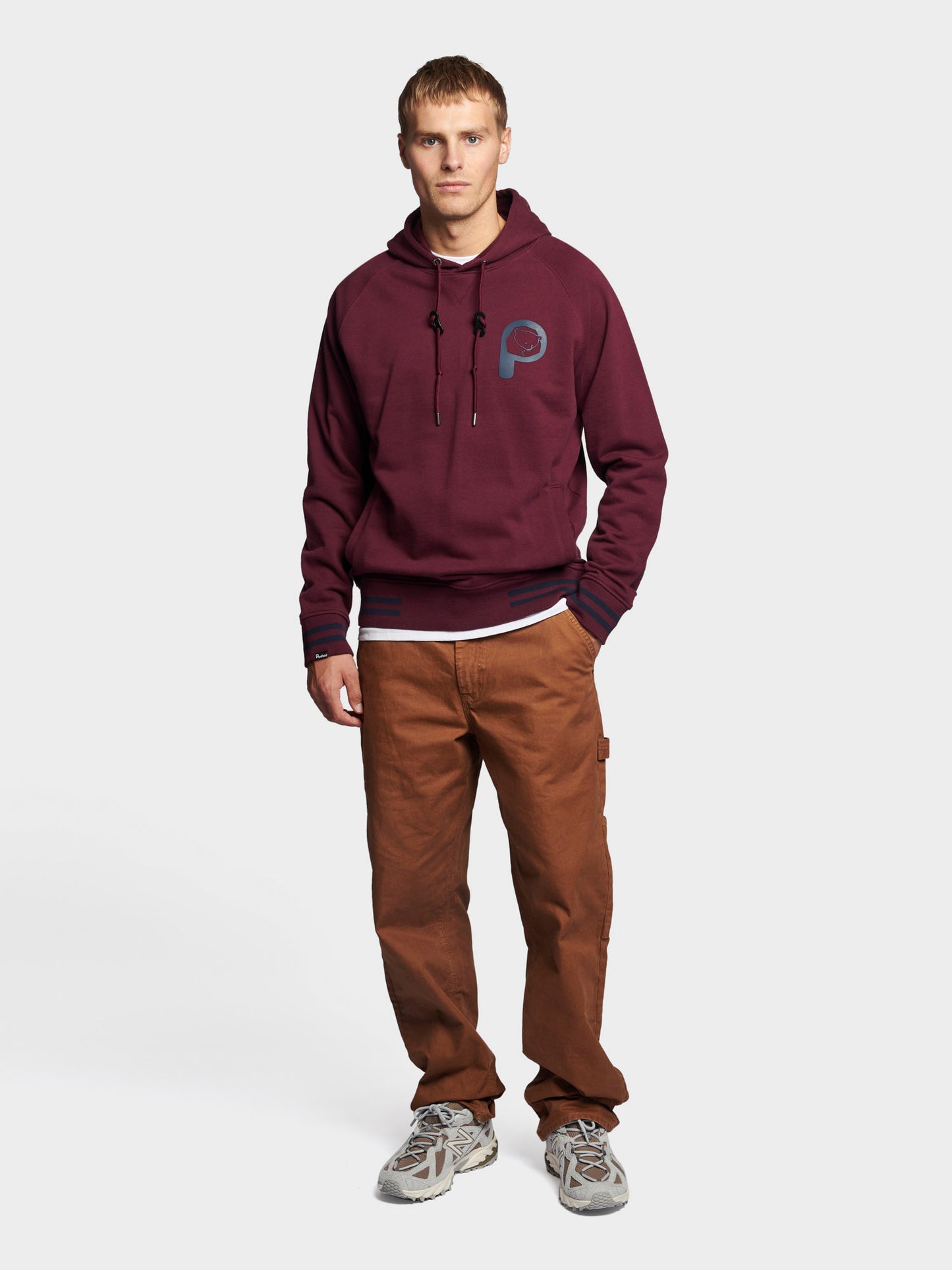 Large P Bear Chest Print Hoodie in Winetasting