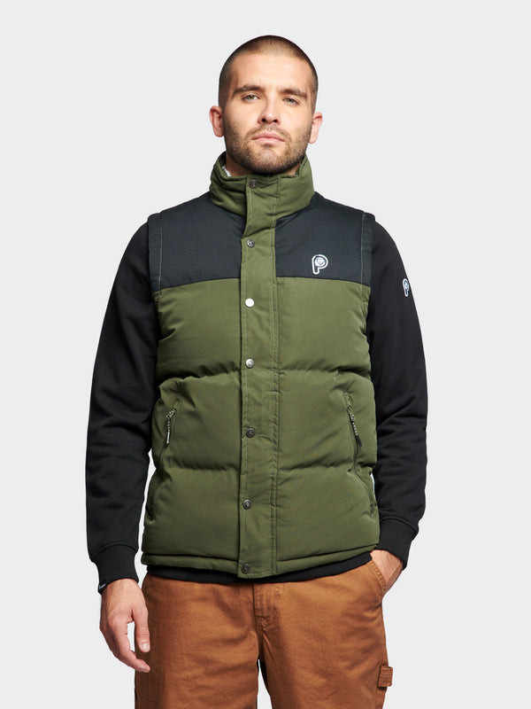 P Bear Cut + Sew Funnel Neck Puffer Vest in Forest Night