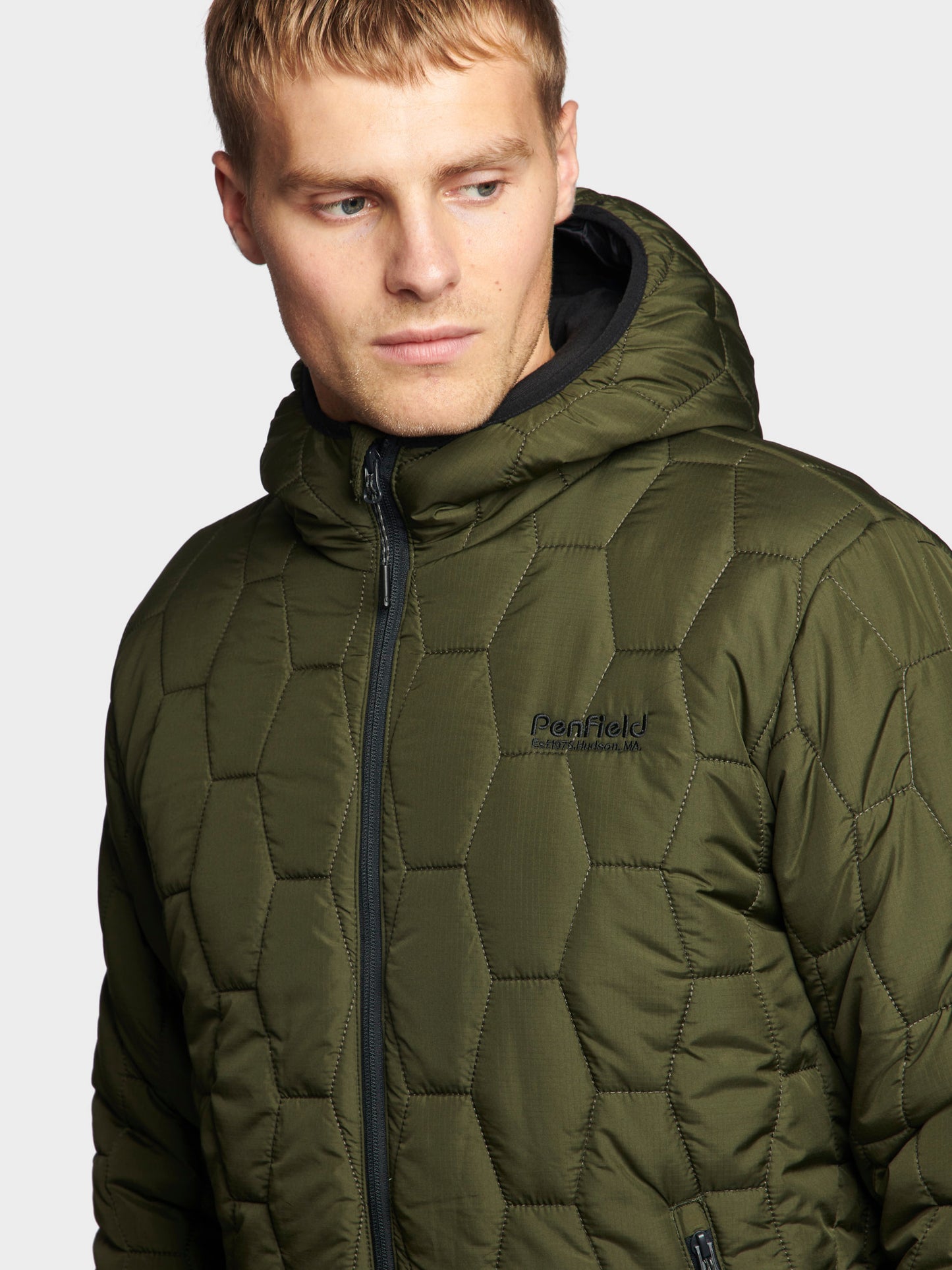 Hudson Script Hexagon Quilt Jacket in Forest Night