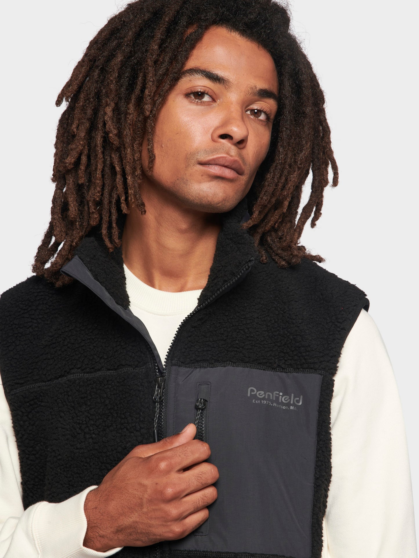 Hudson Script Borg Fleece Vest in Black