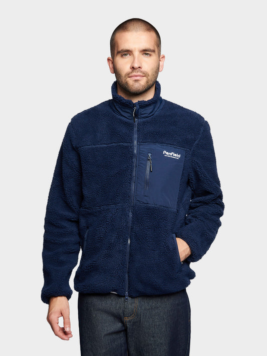 Hudson Script Borg Fleece Jacket in Navy Blue