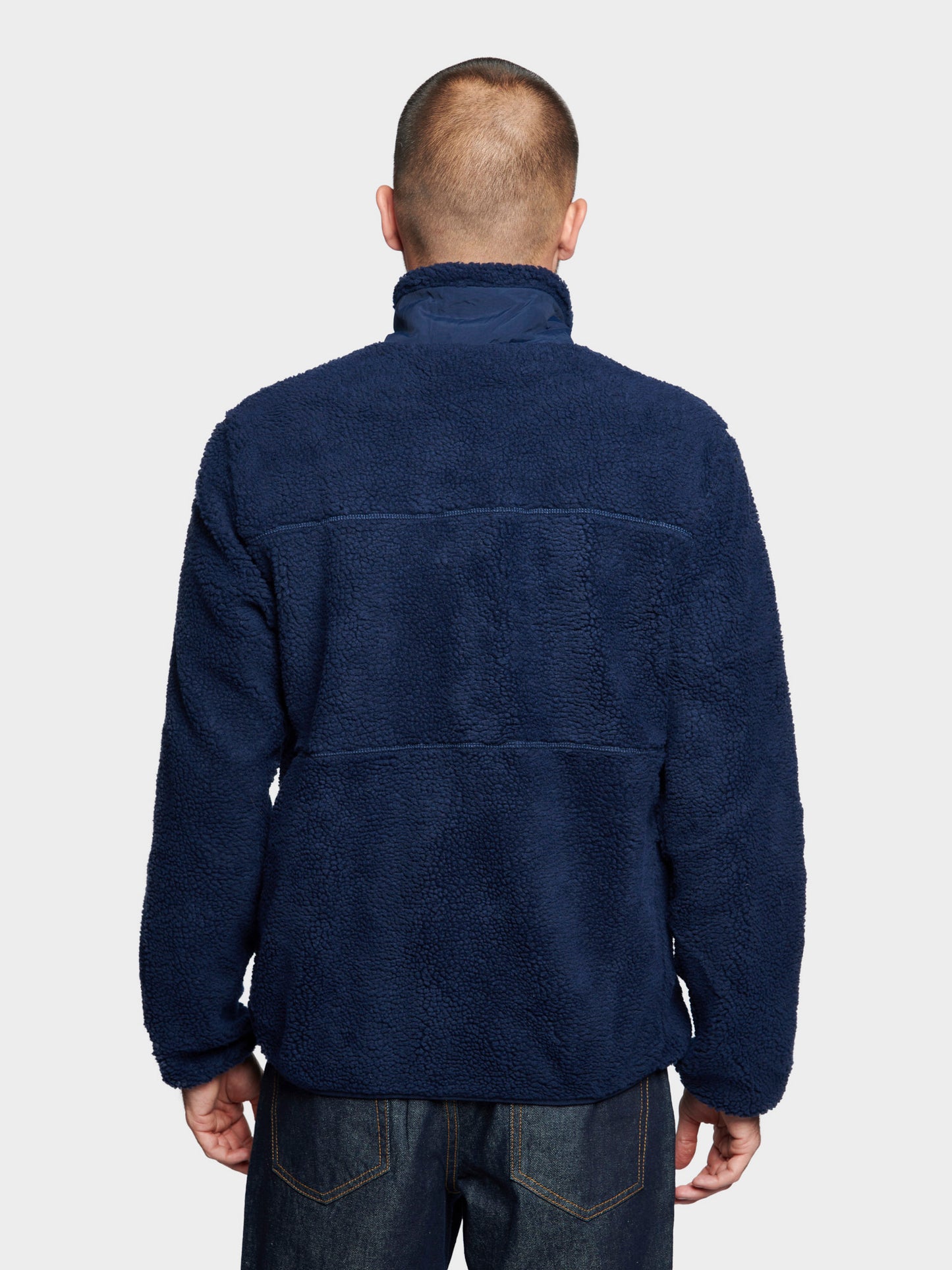 Hudson Script Borg Fleece Jacket in Navy Blue