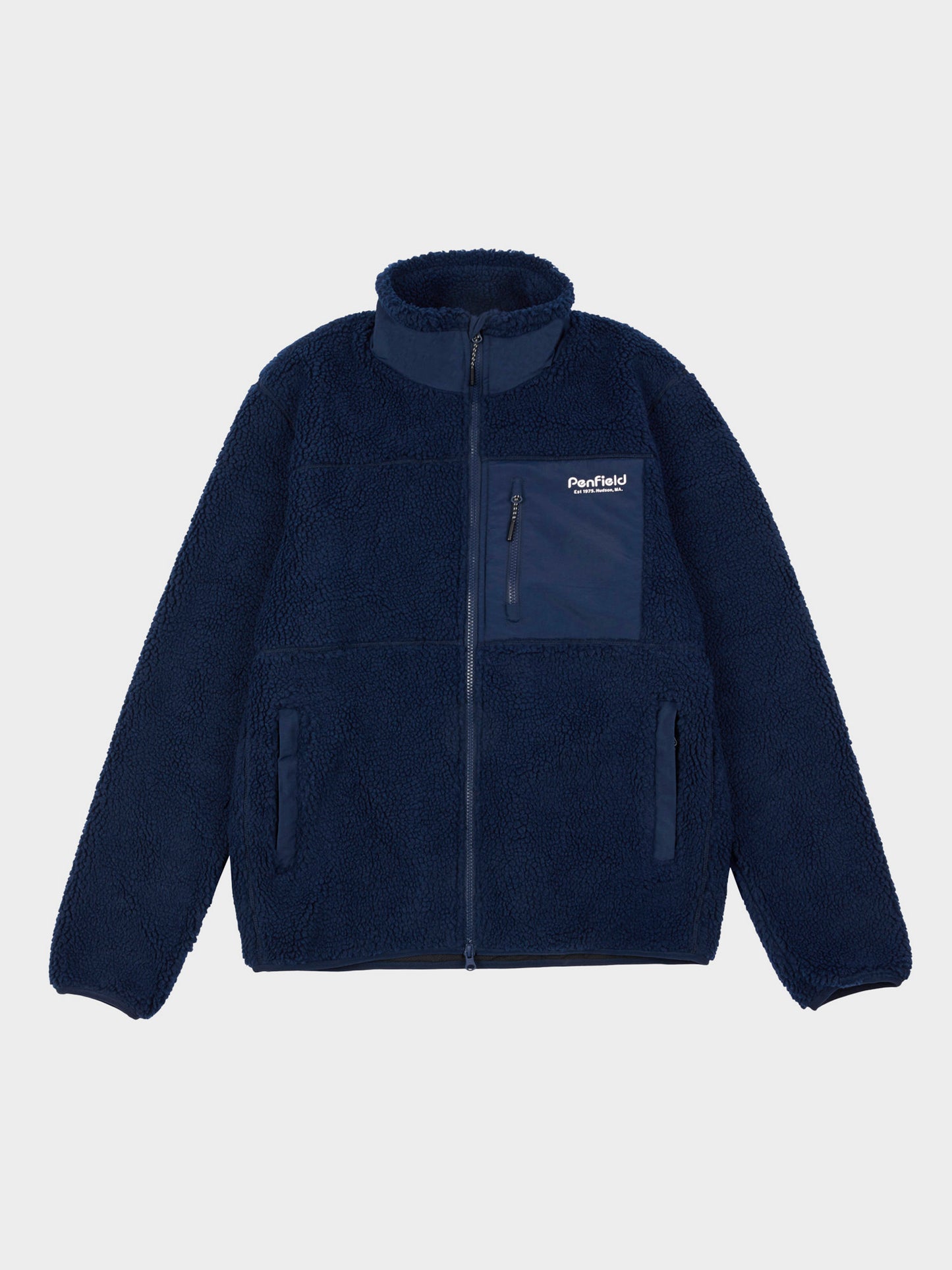 Hudson Script Borg Fleece Jacket in Navy Blue