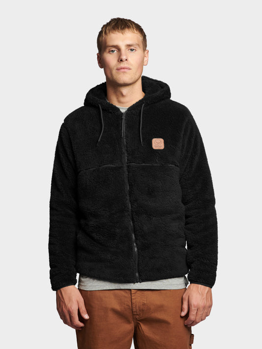 Teddy Fleece Zip Hoodie in Black