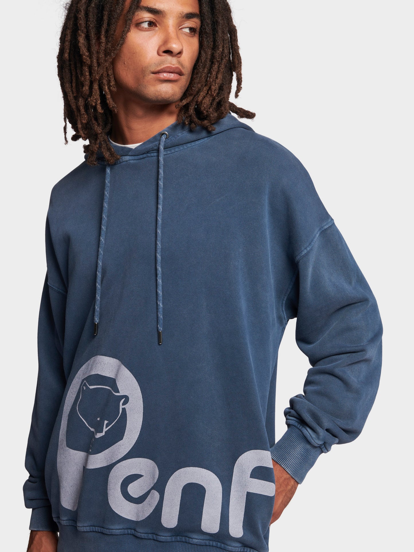 Acid Wash Bear Hoodie in Vintage Indigo