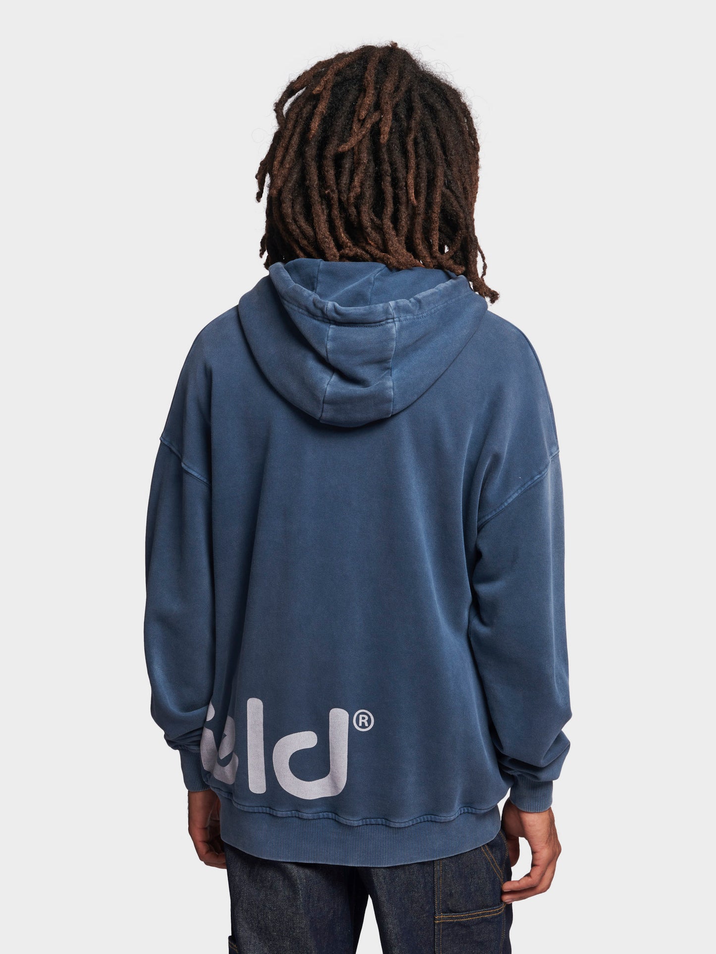 Acid Wash Bear Hoodie in Vintage Indigo