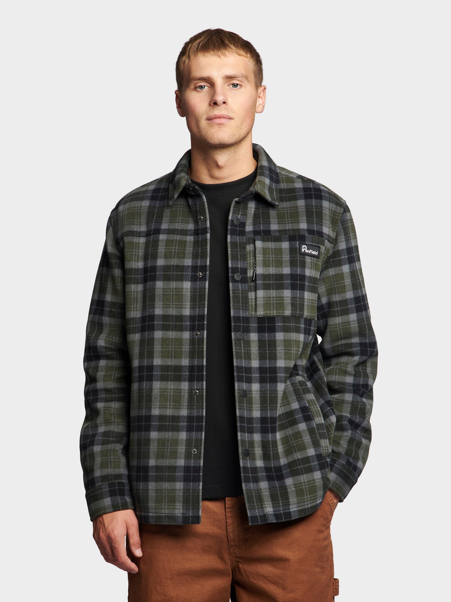 Checked Polar Fleece Overshirt in Forest Night