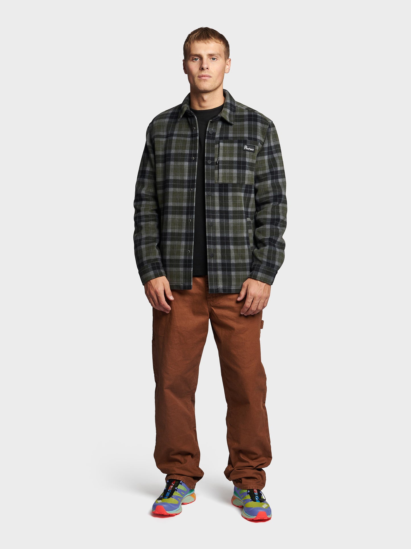 Checked Polar Fleece Overshirt in Forest Night