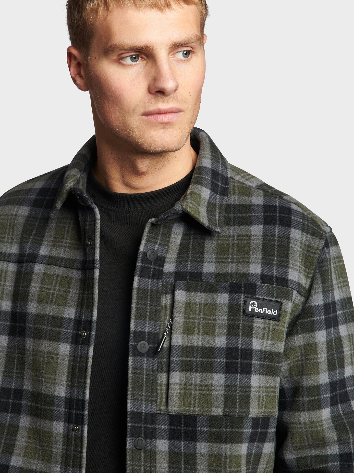 Checked Polar Fleece Overshirt in Forest Night