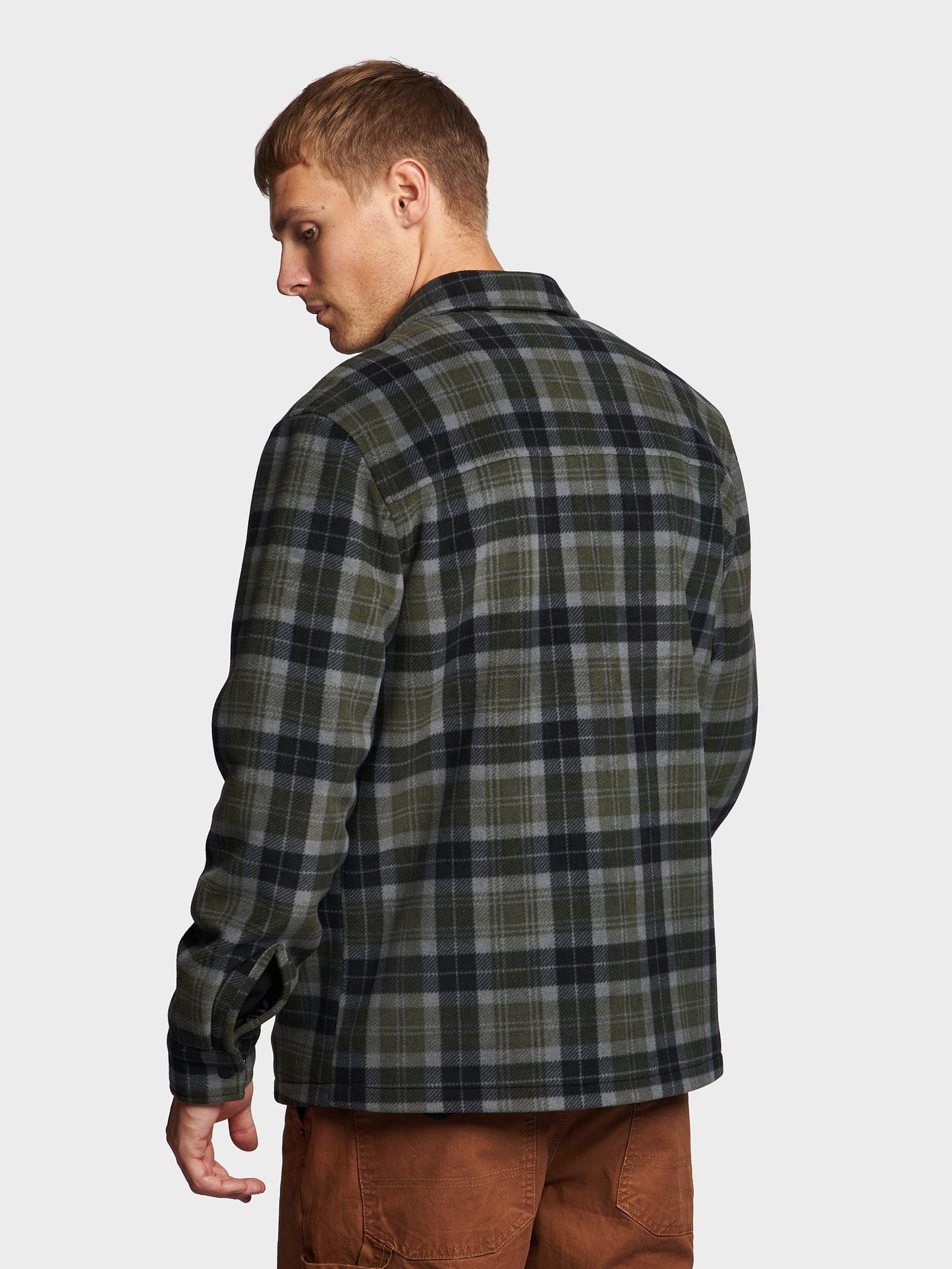 Checked Polar Fleece Overshirt in Forest Night