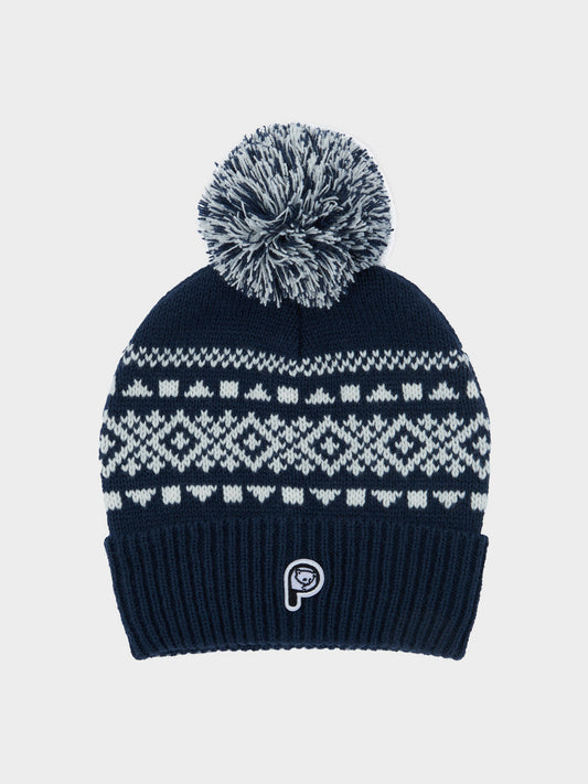 Fairton Fair Isle Bobble Hat in Navy Blue