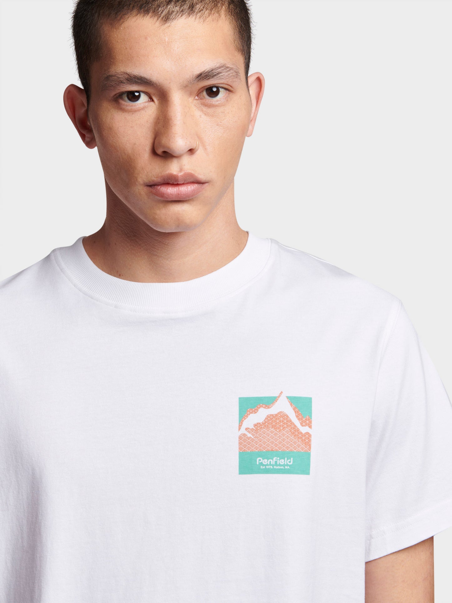 Relaxed Fit Mountain Back Print T-Shirt in Bright White