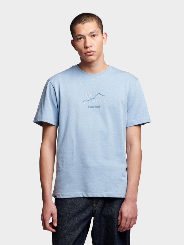 Relaxed Fit Embroidered Mountain T-Shirt in Soft Chambray