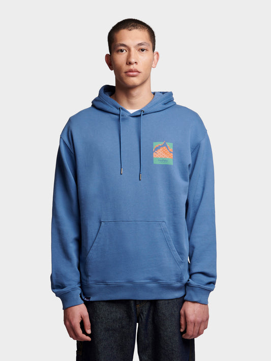 Relaxed Fit Mountain Back Print Hoodie in Blue Horizon