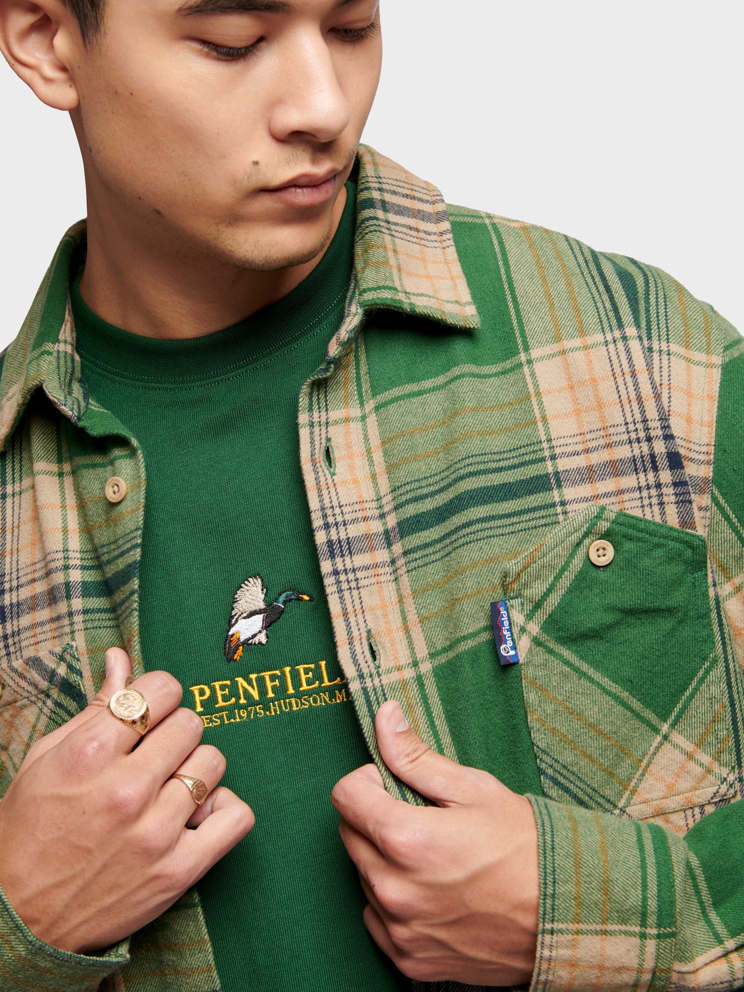 Penfield Mens Brushed Check Overshirt Eden